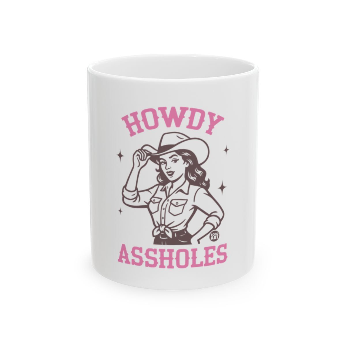 Howdy Assholes Mug with Sassy Cowgirl Illustration