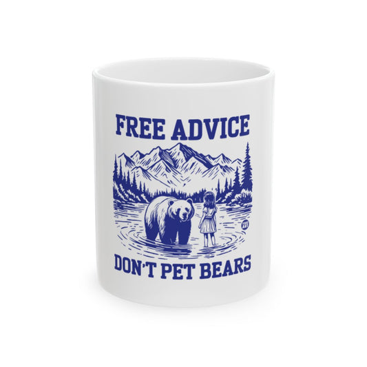 Free Advice Don't Pet Bears Blue and White Mug
