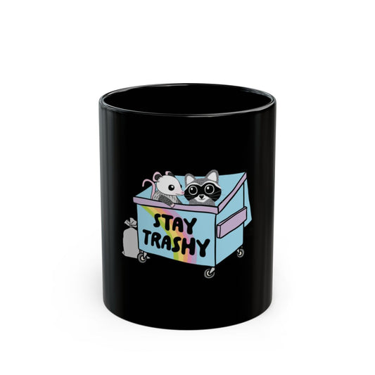 Cute Cartoon Stay Trashy Design Black Mug