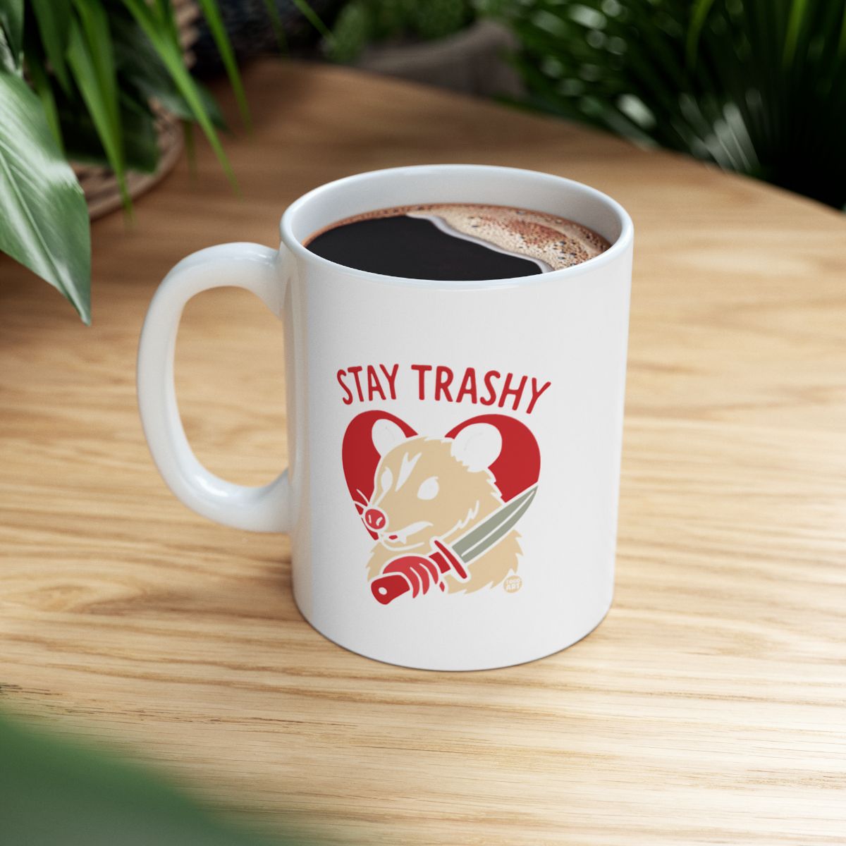 Stay Trashy Rat Mug with Knife Artwork