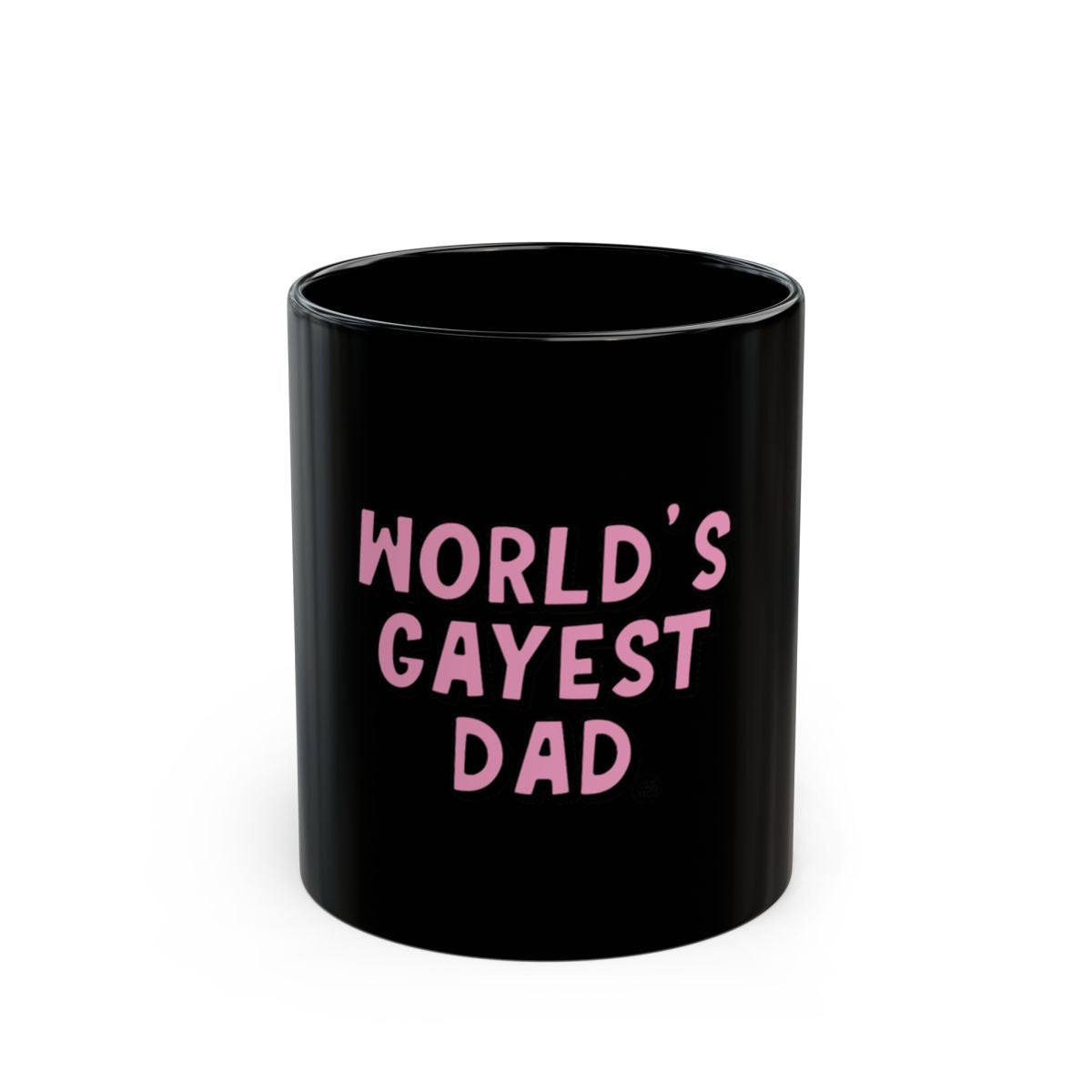 World's Gayest Dad Mug with Bold Pink Text Design