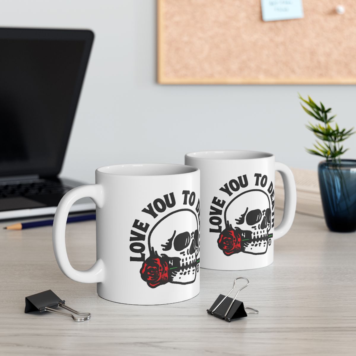 Love You To Death Skull Rose Design Mug
