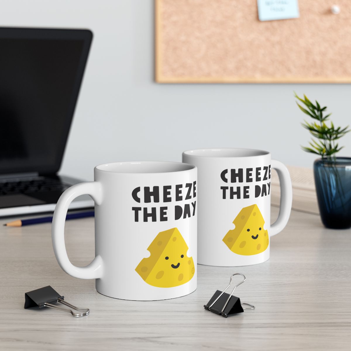 Cheerful Yellow Cheese Design Cheeze The Day Mug