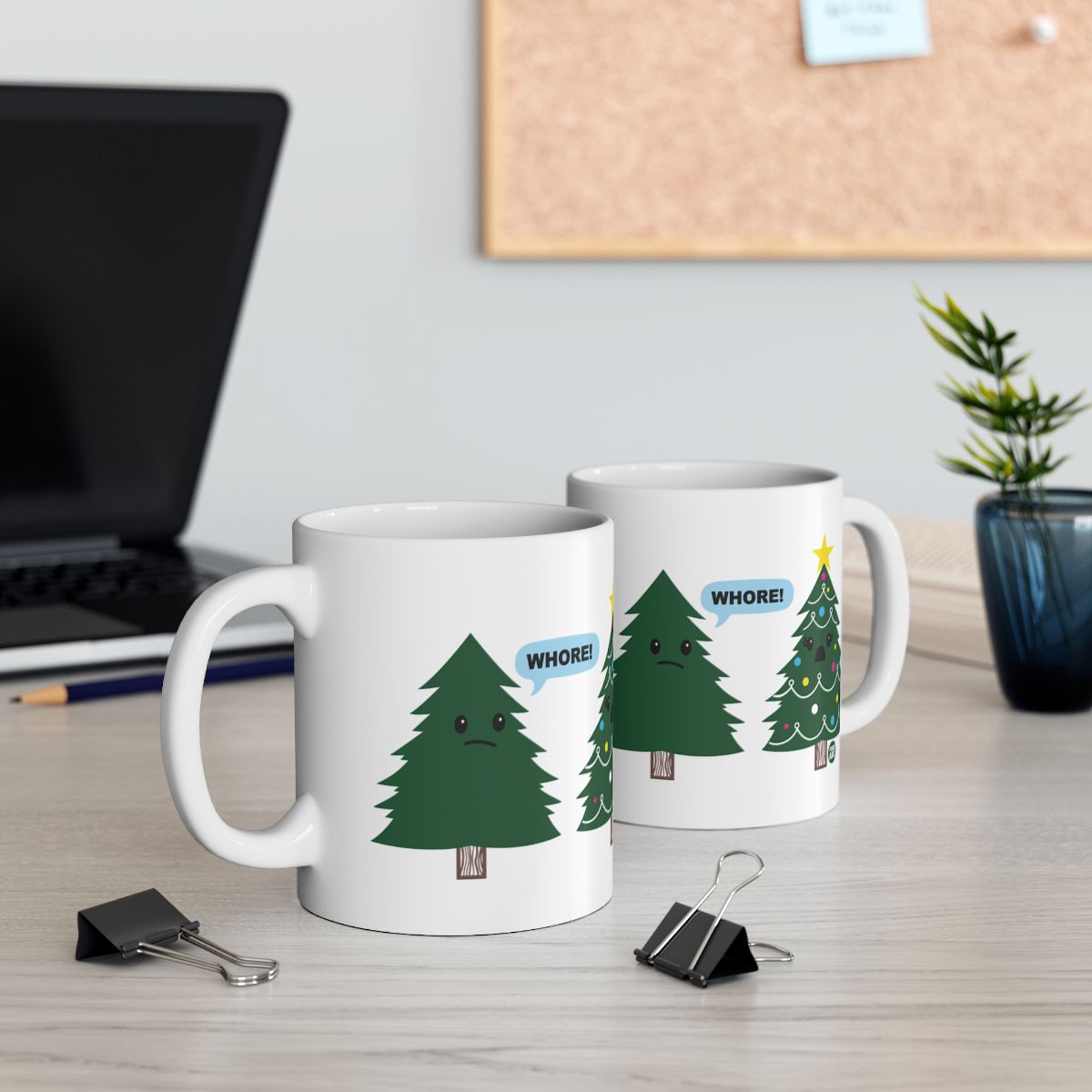 Funny Christmas Tree WHORE! Mug with Hilarious Design
