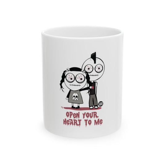 Open Your Heart To Me Cute Cartoon Couple Mug