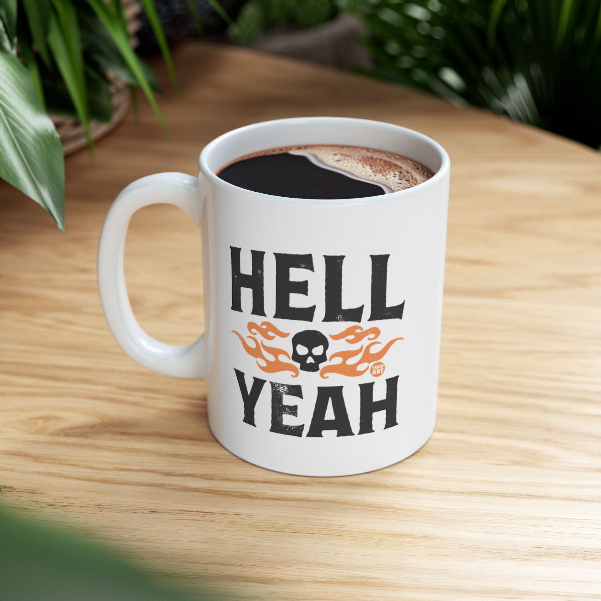 Hell Yeah Skull Flames White Mug