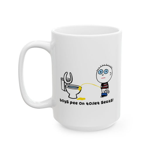 Boys Pee on Toilet Seats Funny Mug for Bathroom Decor