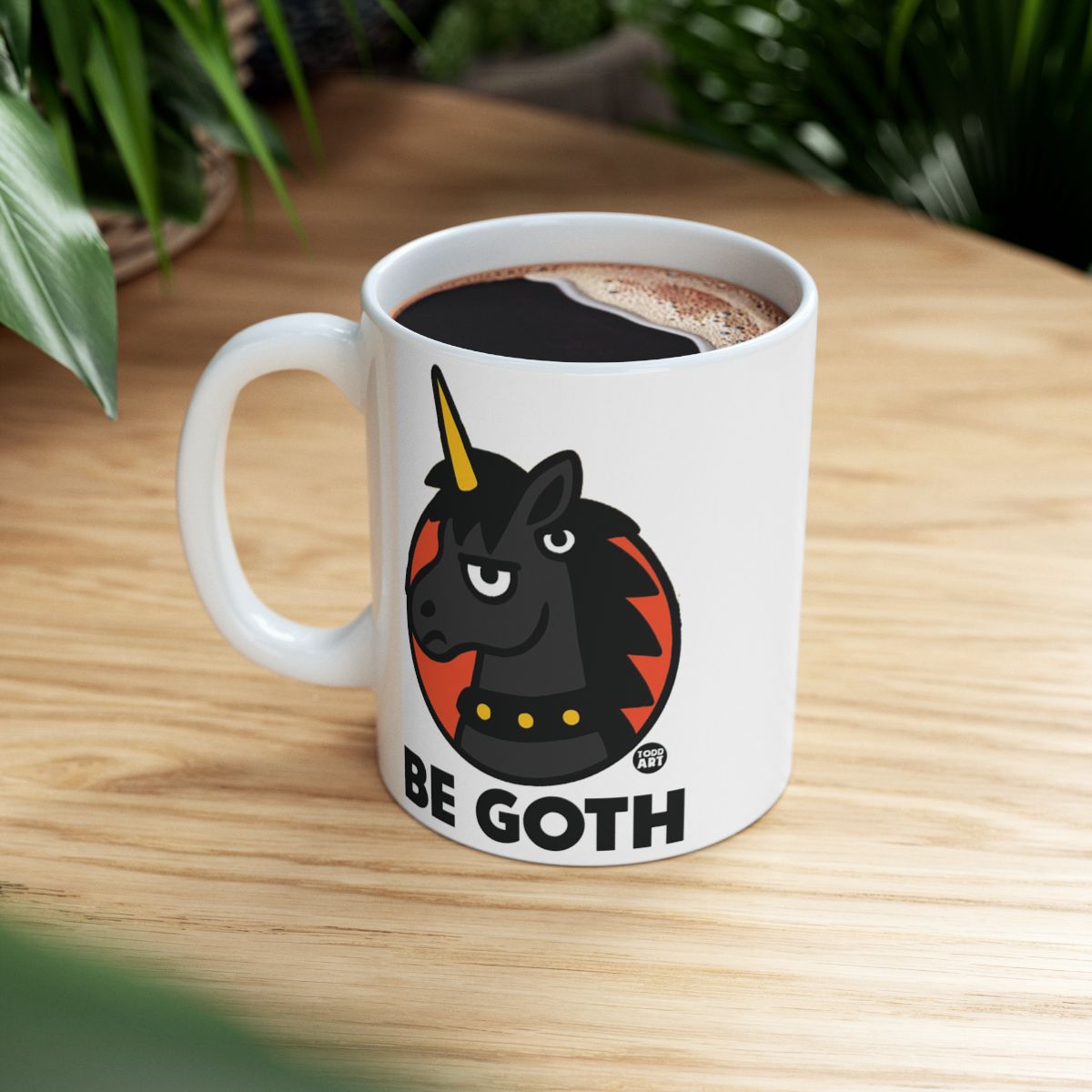 Be Goth Unicorn Coffee Mug with Black and Gold Design