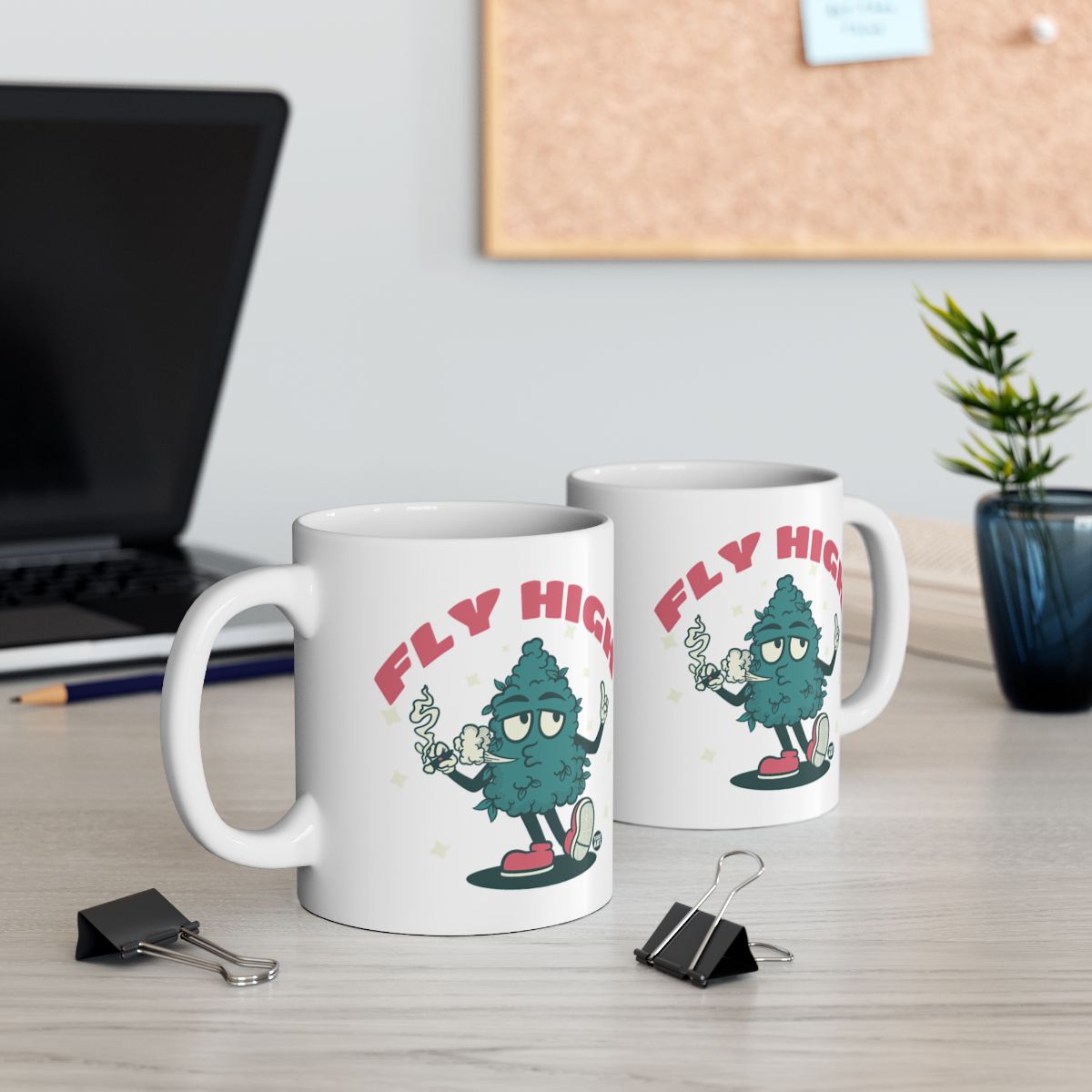Fly High Coffee Mug with Cartoon Character and Text