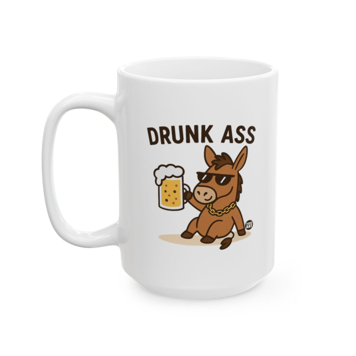 Funny Drunk Ass Mug with Cartoon Donkey Holding Beer