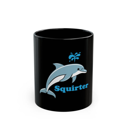Fun Dolphin Squirter Design Black Coffee Mug