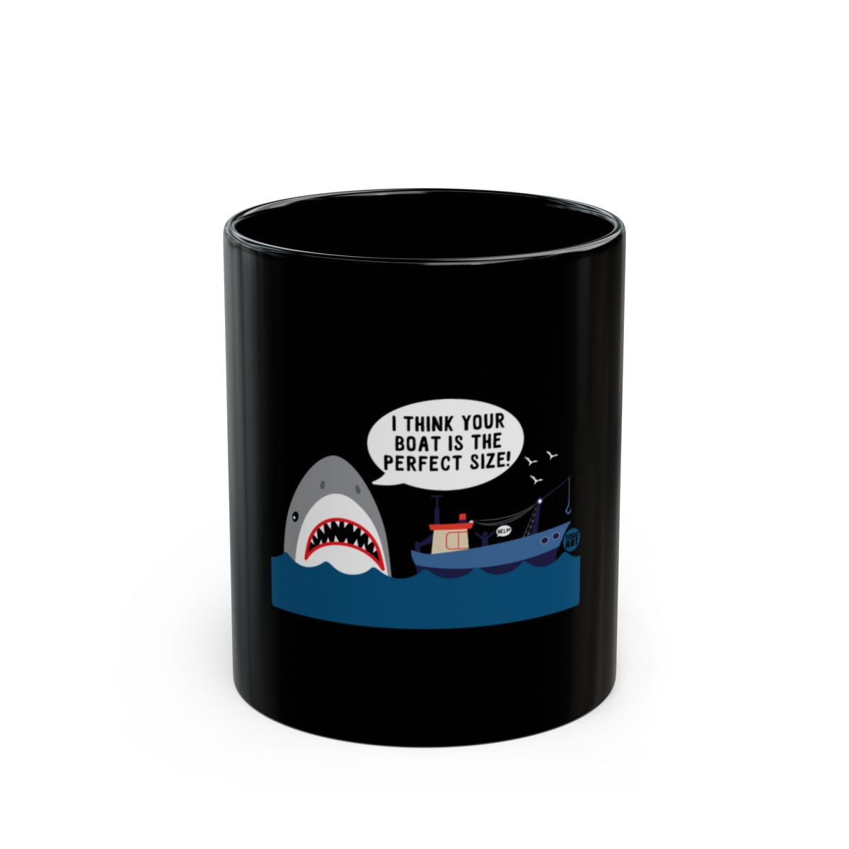 Funny Shark and Boat Graphic Mug