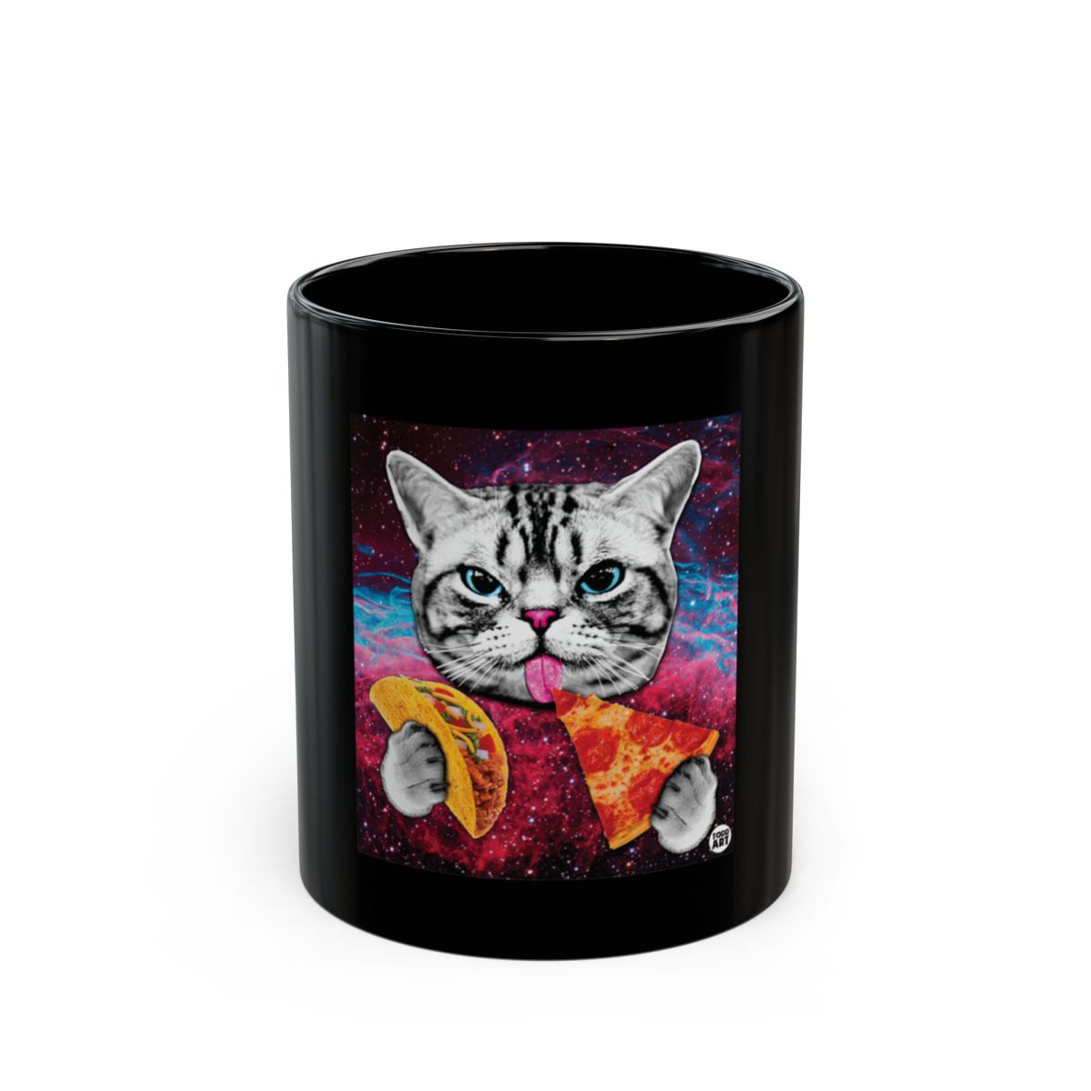 Funny Cat Eating Pizza and Taco Black Mug product