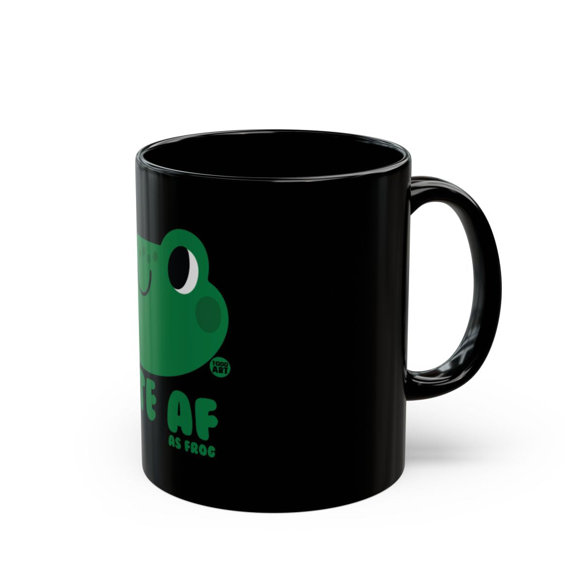 Cute Green Frog Design On Black Coffee Mug