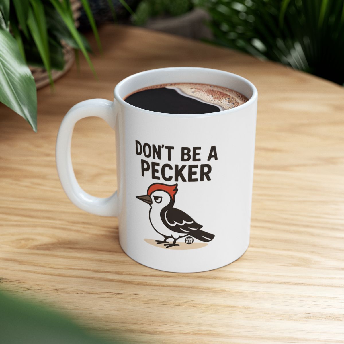 Fun Humorous Mug with Unique Woodpecker Graphic