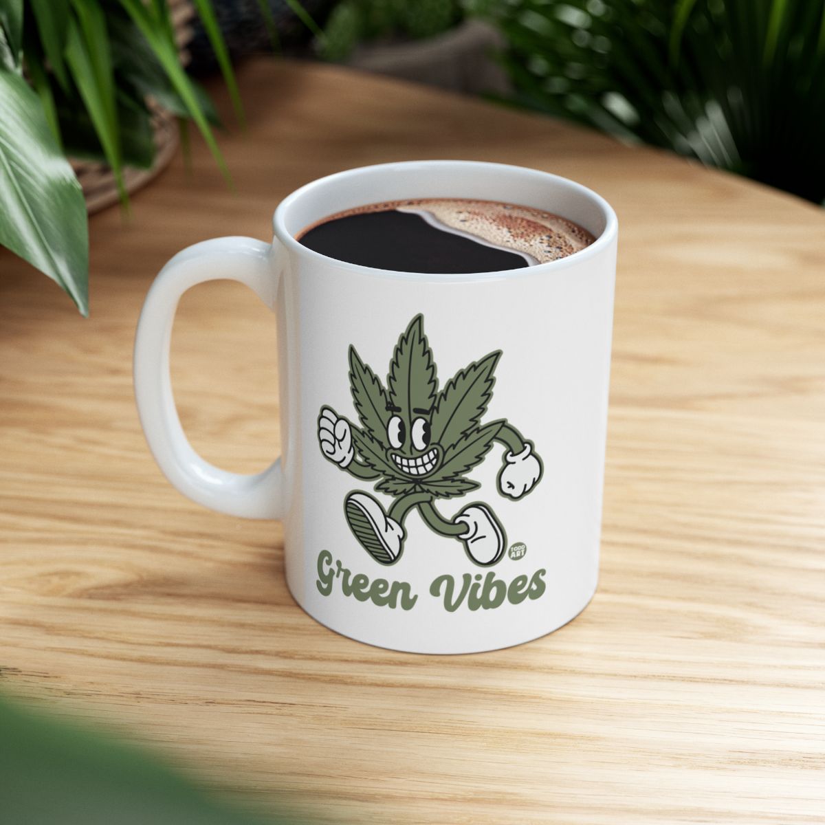 Green Vibes Mug Funny Leaf Design Coffee Cup