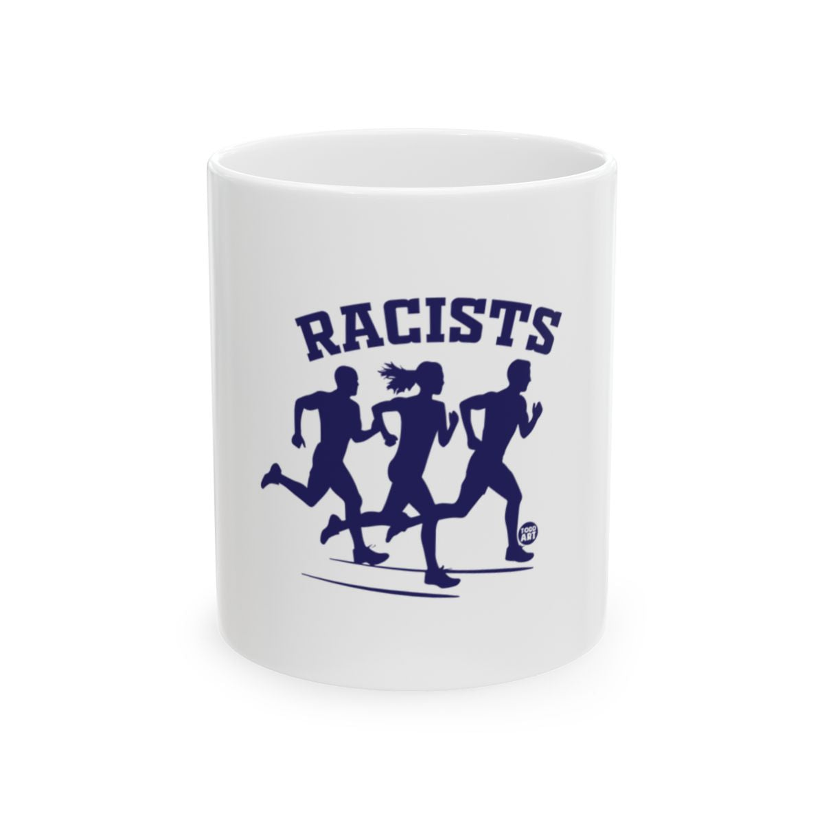 Funny Racists Running Graphic Print White Mug