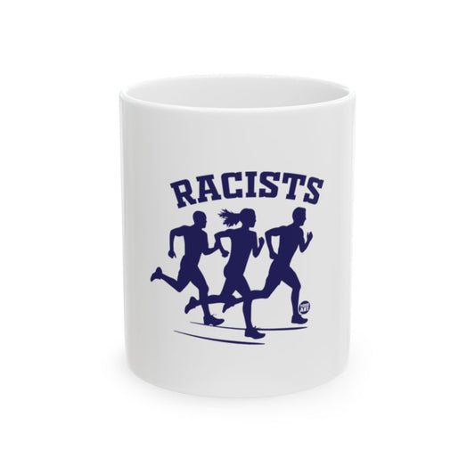 Funny Racists Running Graphic Print White Mug