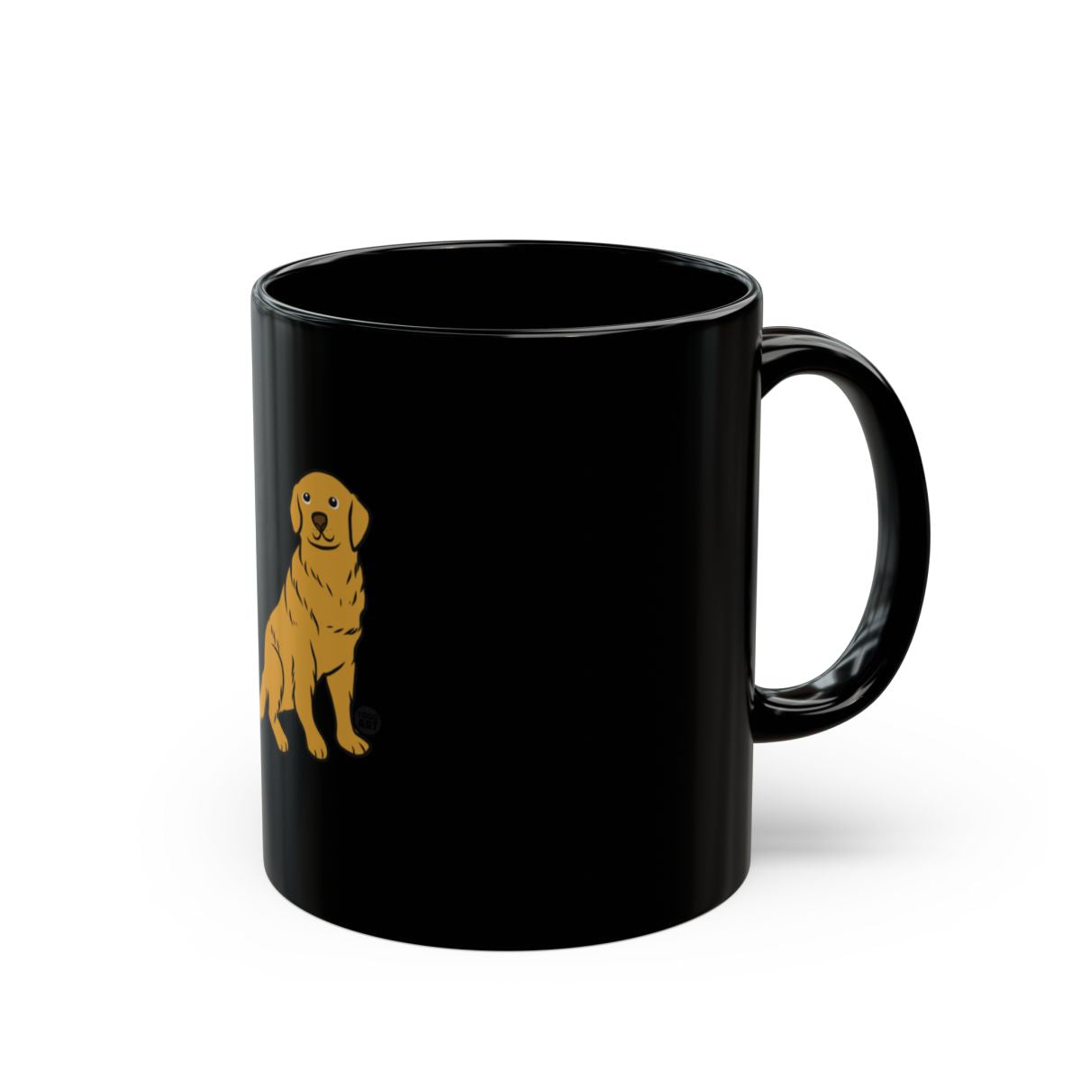Black mug with cute golden retriever illustration