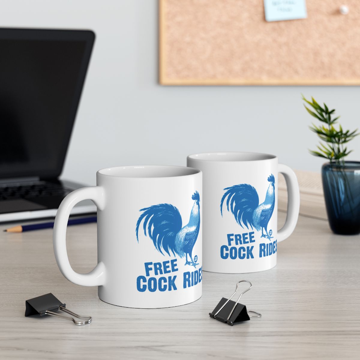 Funny Blue Rooster Free Cock Rides Coffee Mug