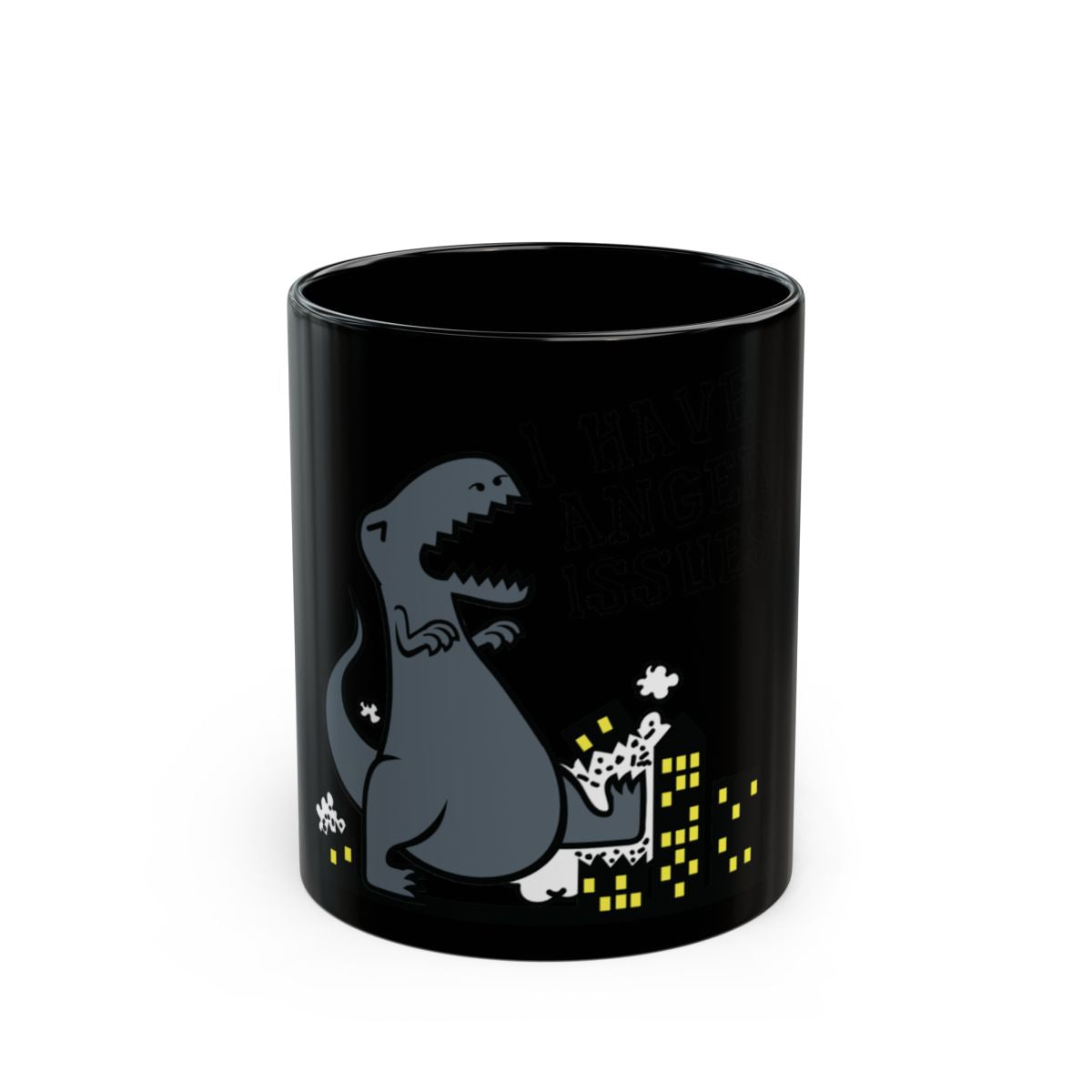 Cute Dinosaur with Anger Issues Black Mug
