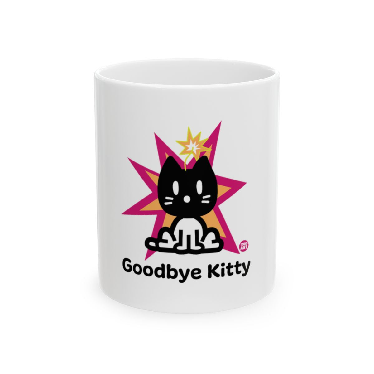 Goodbye Kitty White Mug with Cute Black Cat Design