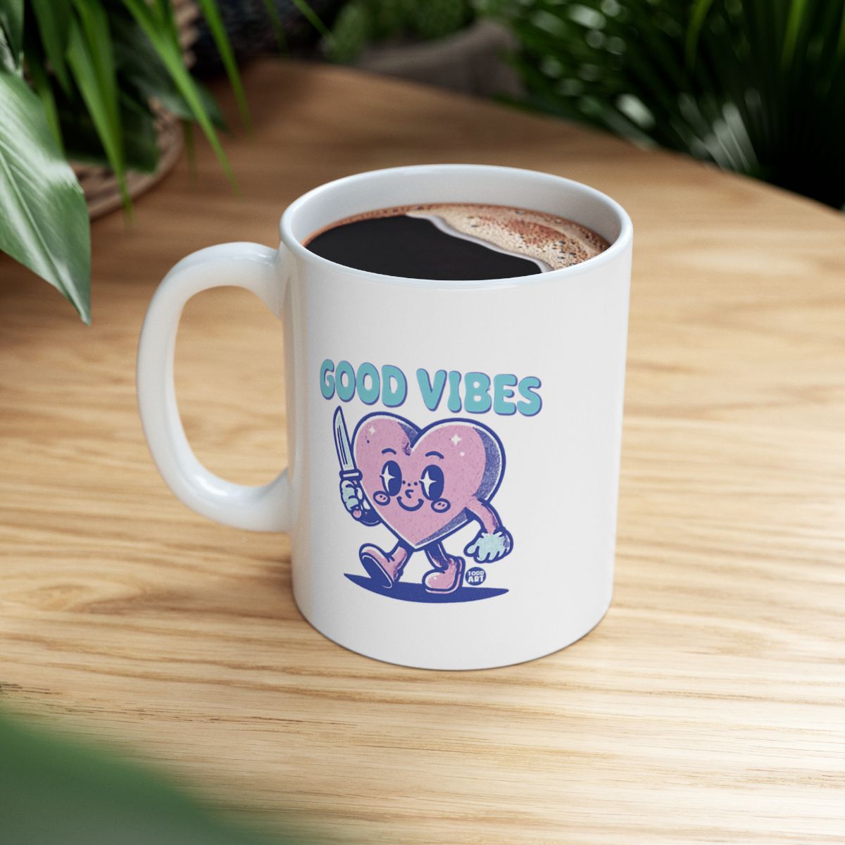 Cheerful Good Vibes Heart Character Mug