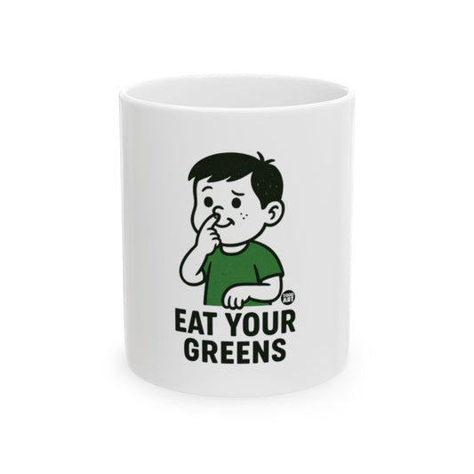 Funny Eat Your Greens Mug with Cartoon Design