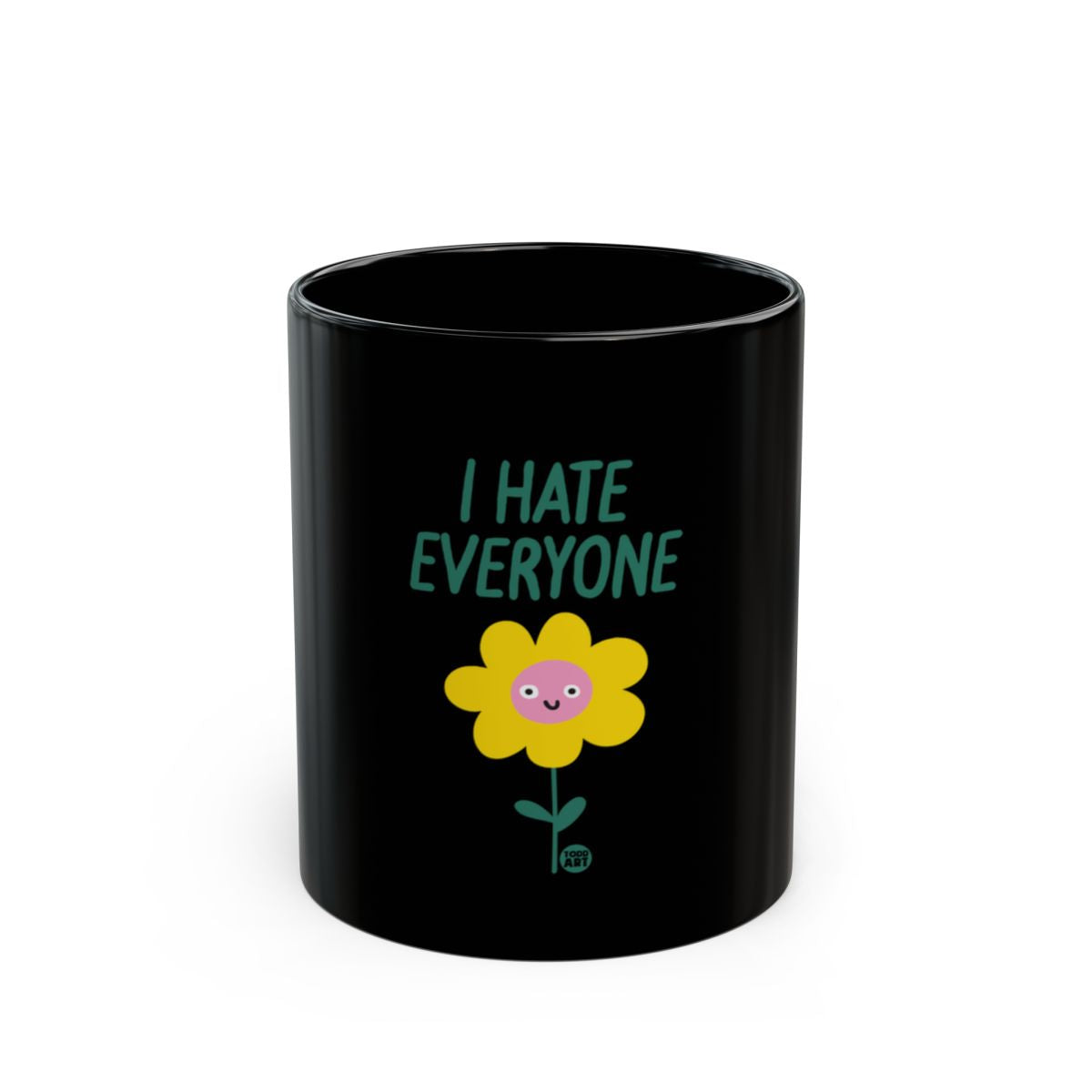 I Hate Everyone Black Mug with Cute Flower Design