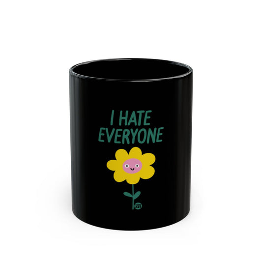 I Hate Everyone Black Mug with Cute Flower Design