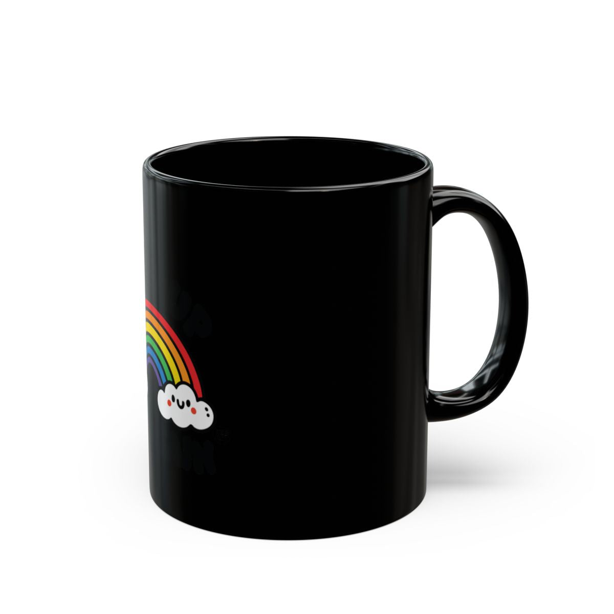 Cute Rainbow and Cloud Design Black Coffee Mug