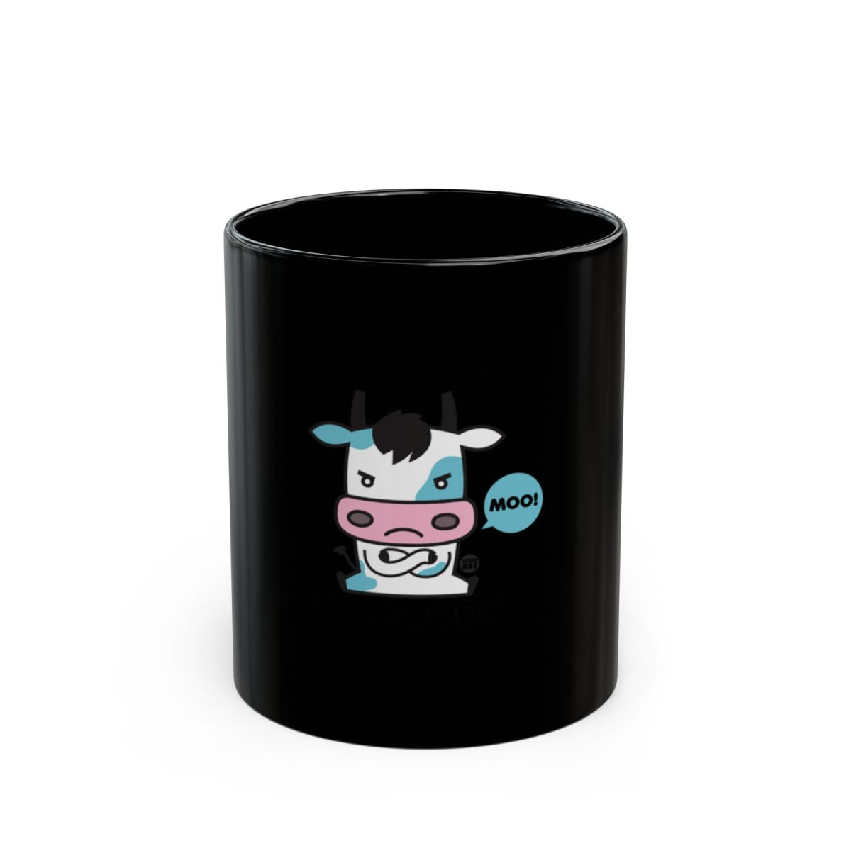 Cute Cartoon Cow Saying Moo Black Coffee Mug