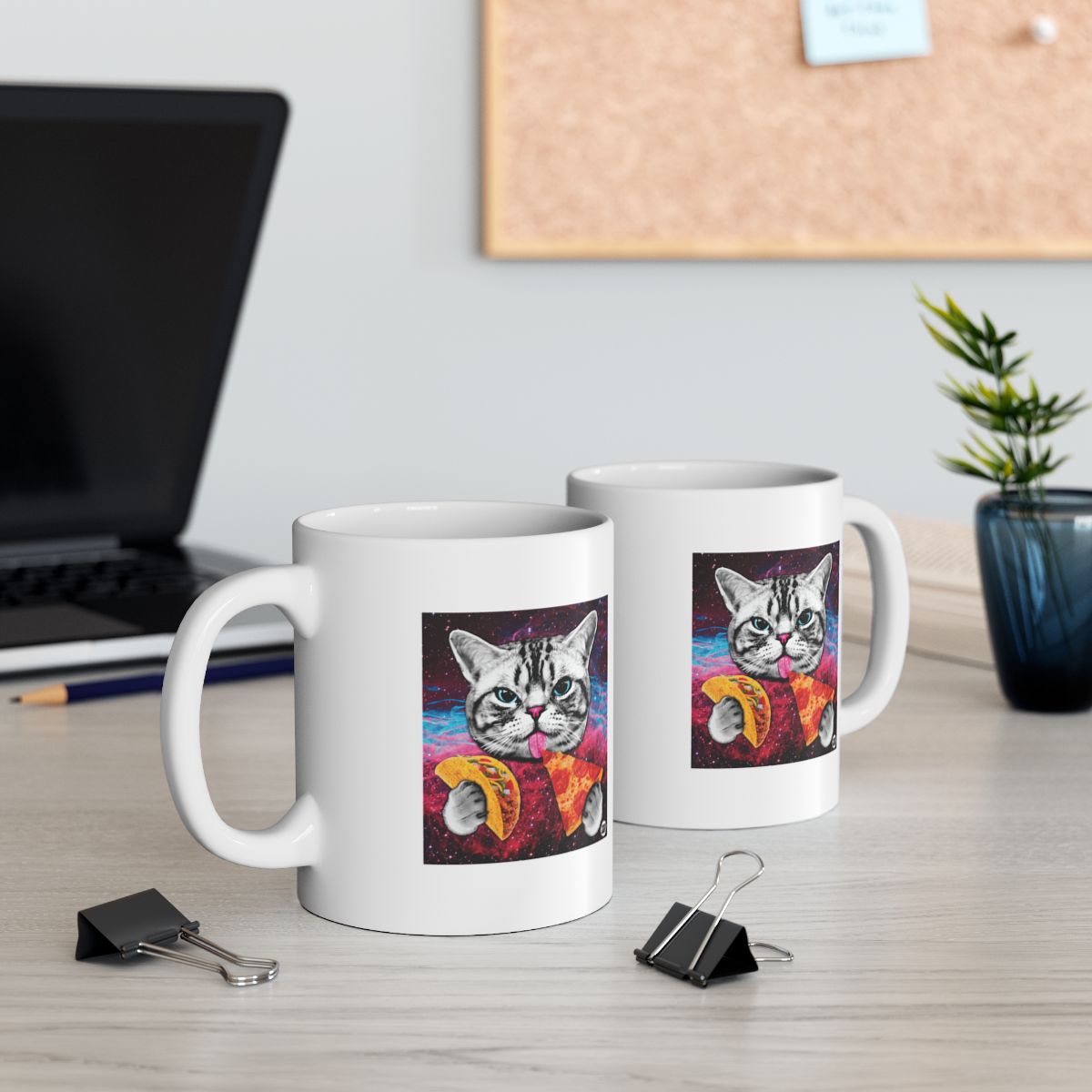 Humorous Cat Drinking from Mug Office Desk Essentials