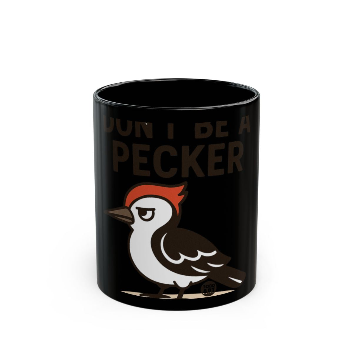 Fun Cartoon Woodpecker Design Black Coffee Mug