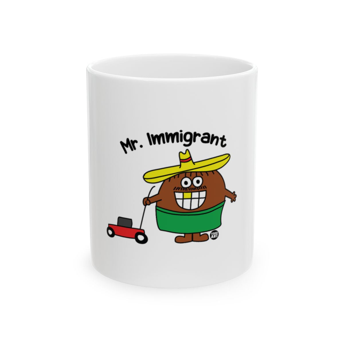 Mr. Immigrant Character Mug with Cartoon Design