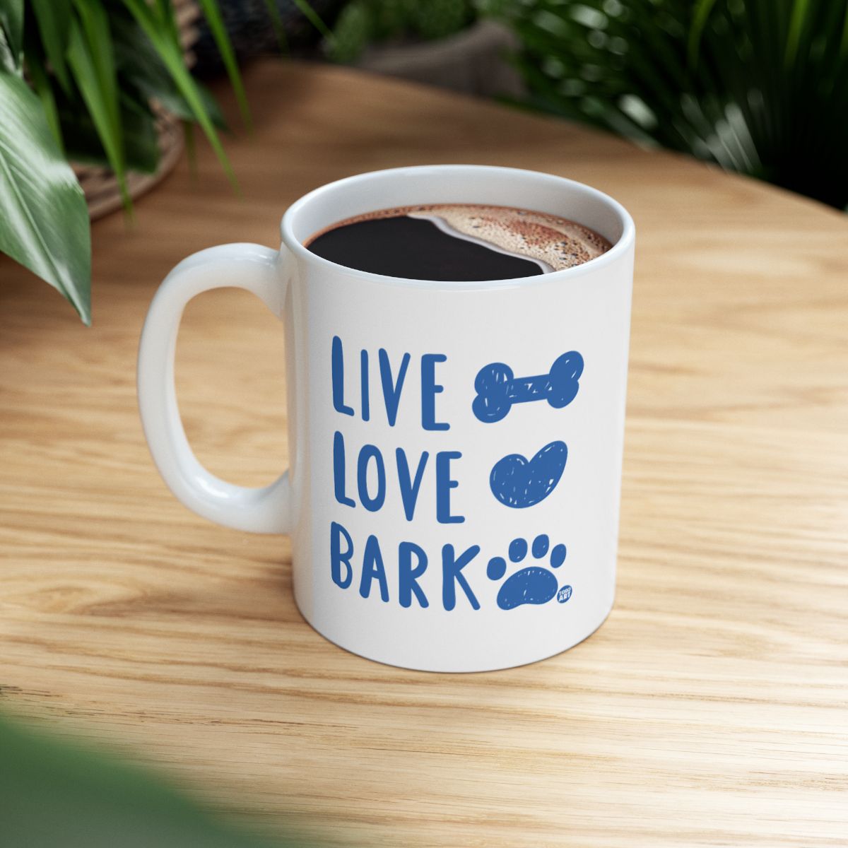 Live Love Bark Blue Paw Print Coffee Mug