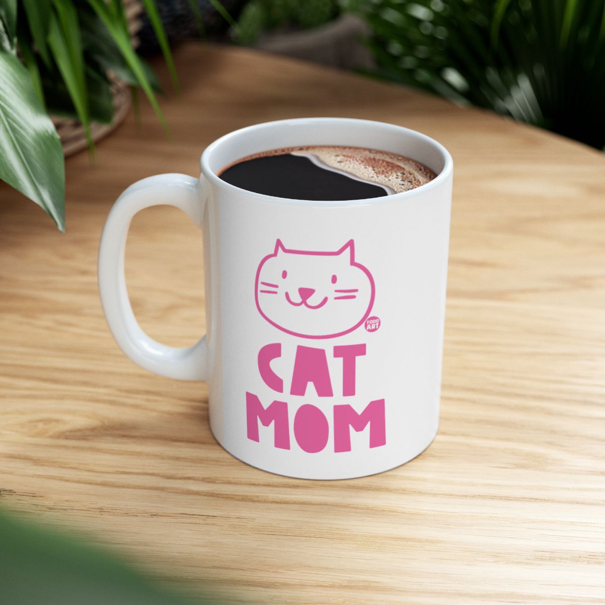 Cat Mom Coffee Mug with Cute Pink Cat Design