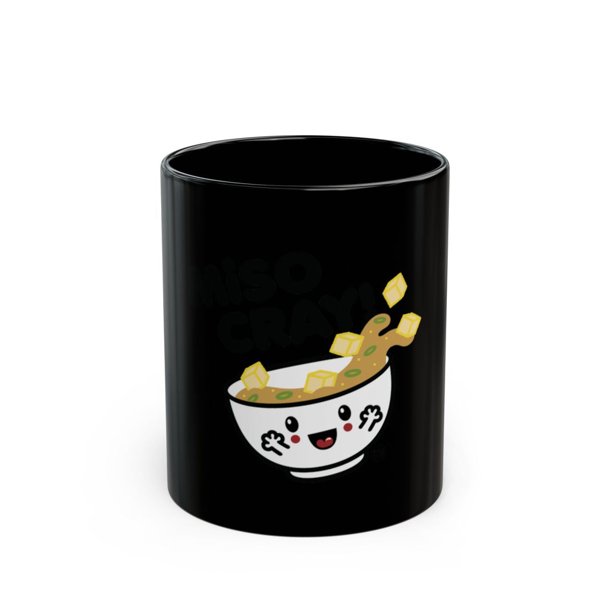 Miso Cray Black Mug with Cute Soup Bowl Illustration