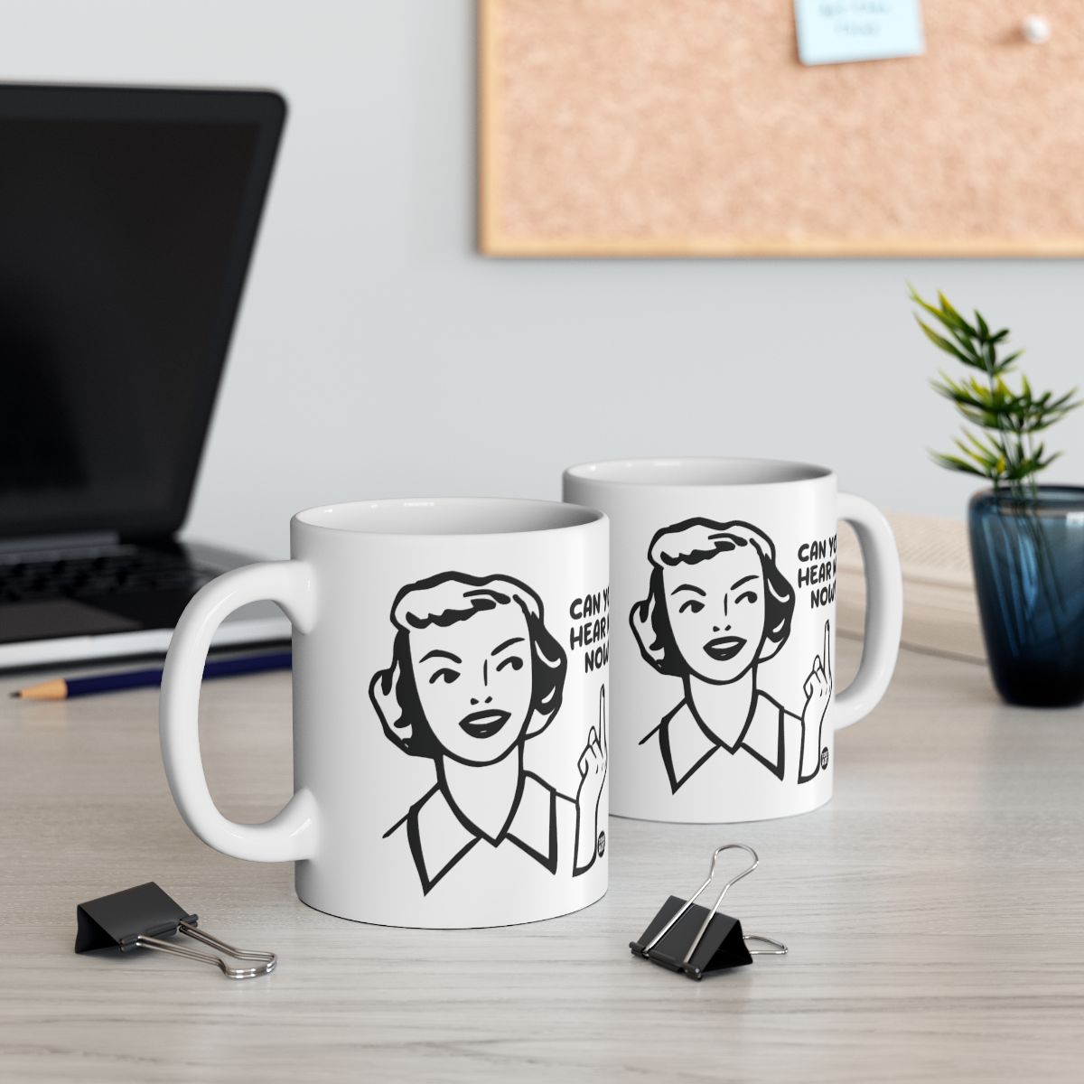 Can't You Hear Me Now Mug with Vintage Illustration