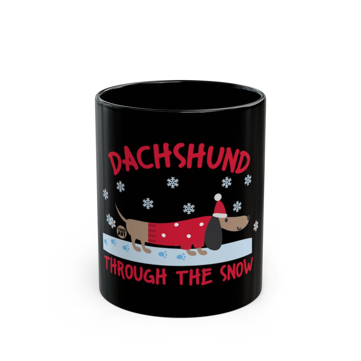 Dachshund Through the Snow Festive Black Mug