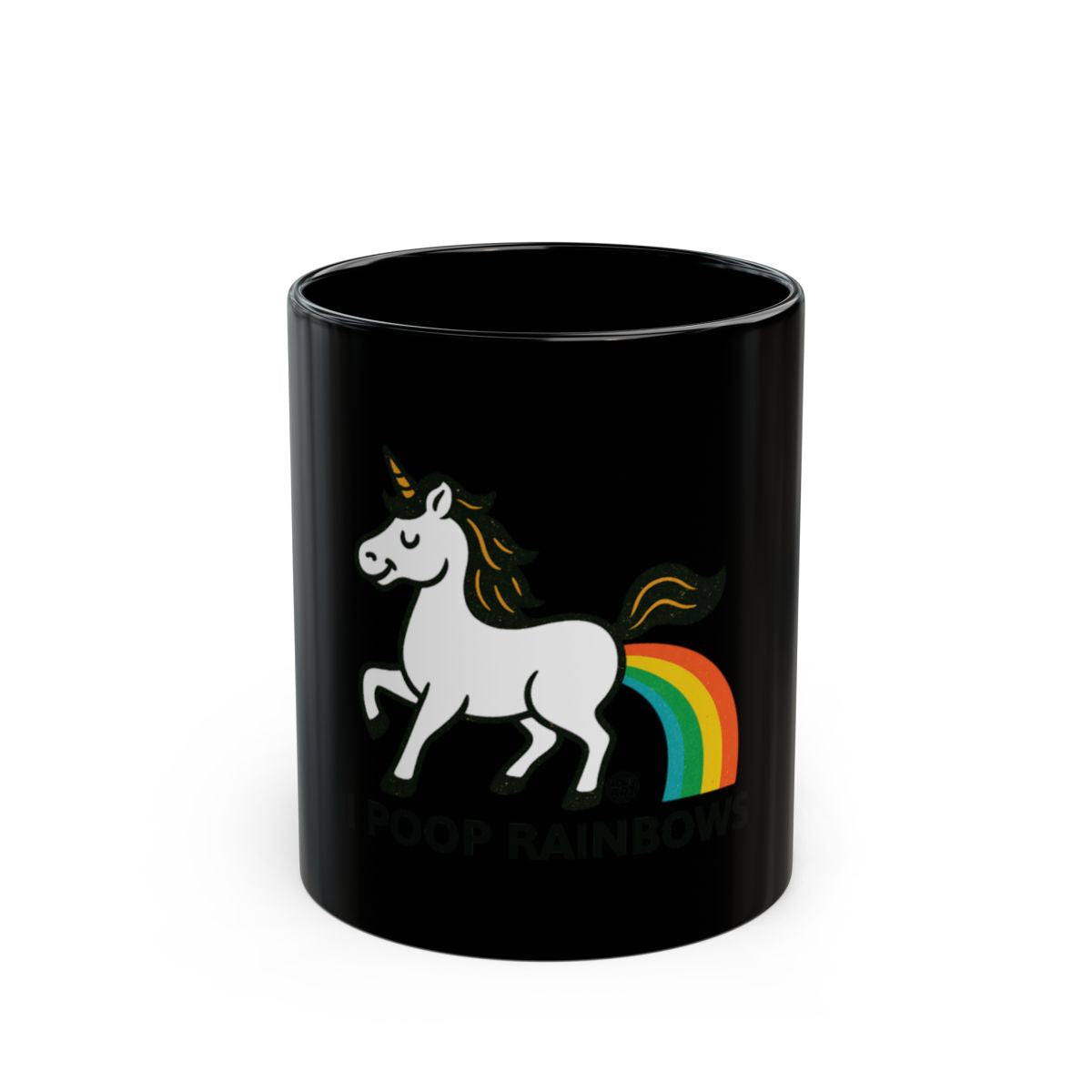 Unicorn Pooping Rainbows Black Mug Fun Coffee Cup
