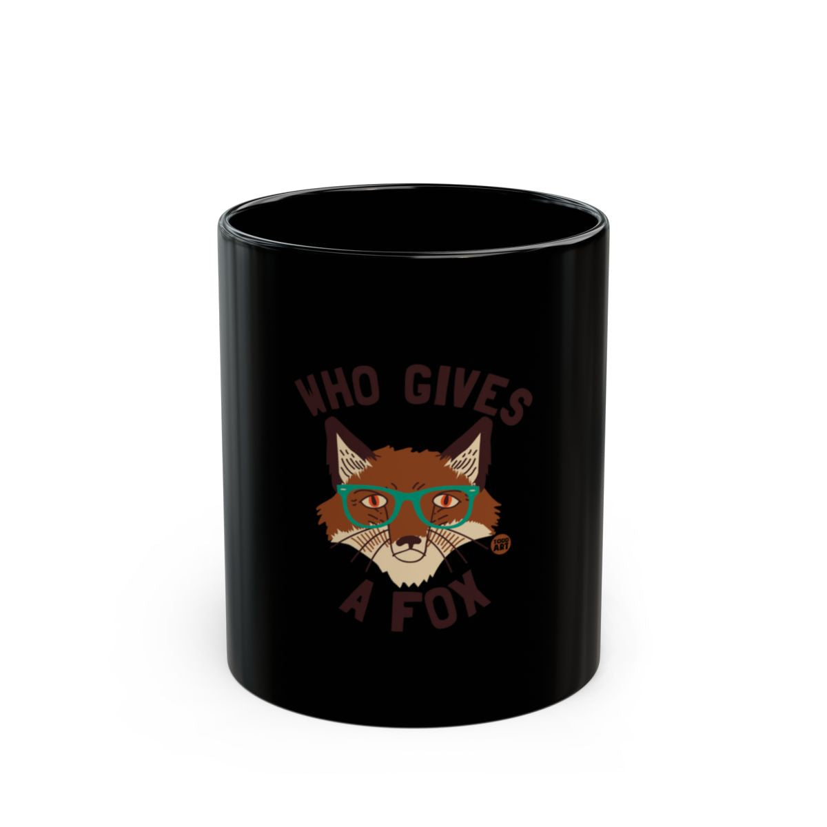 Funny Fox Design Black Mug With Indifferent Expression