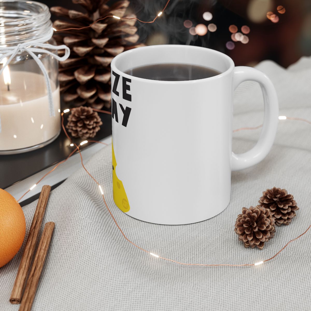 Cozy Holiday Mug with Steaming Hot Beverage
