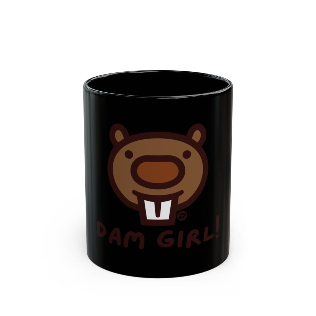 Dam Girl Cartoon Beaver Black Coffee Mug