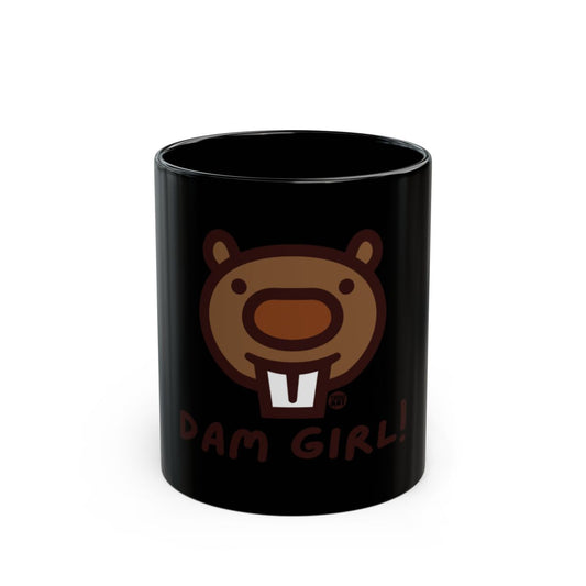 Dam Girl Cartoon Beaver Black Coffee Mug