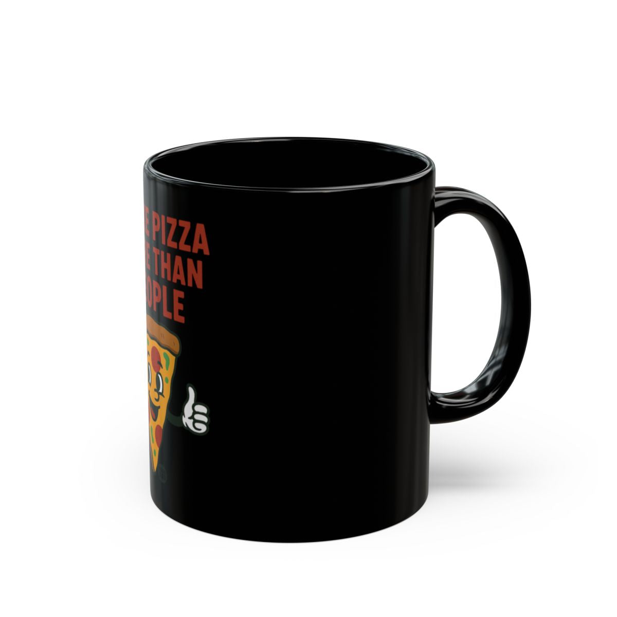 Funny Pizza Character Black Coffee Mug