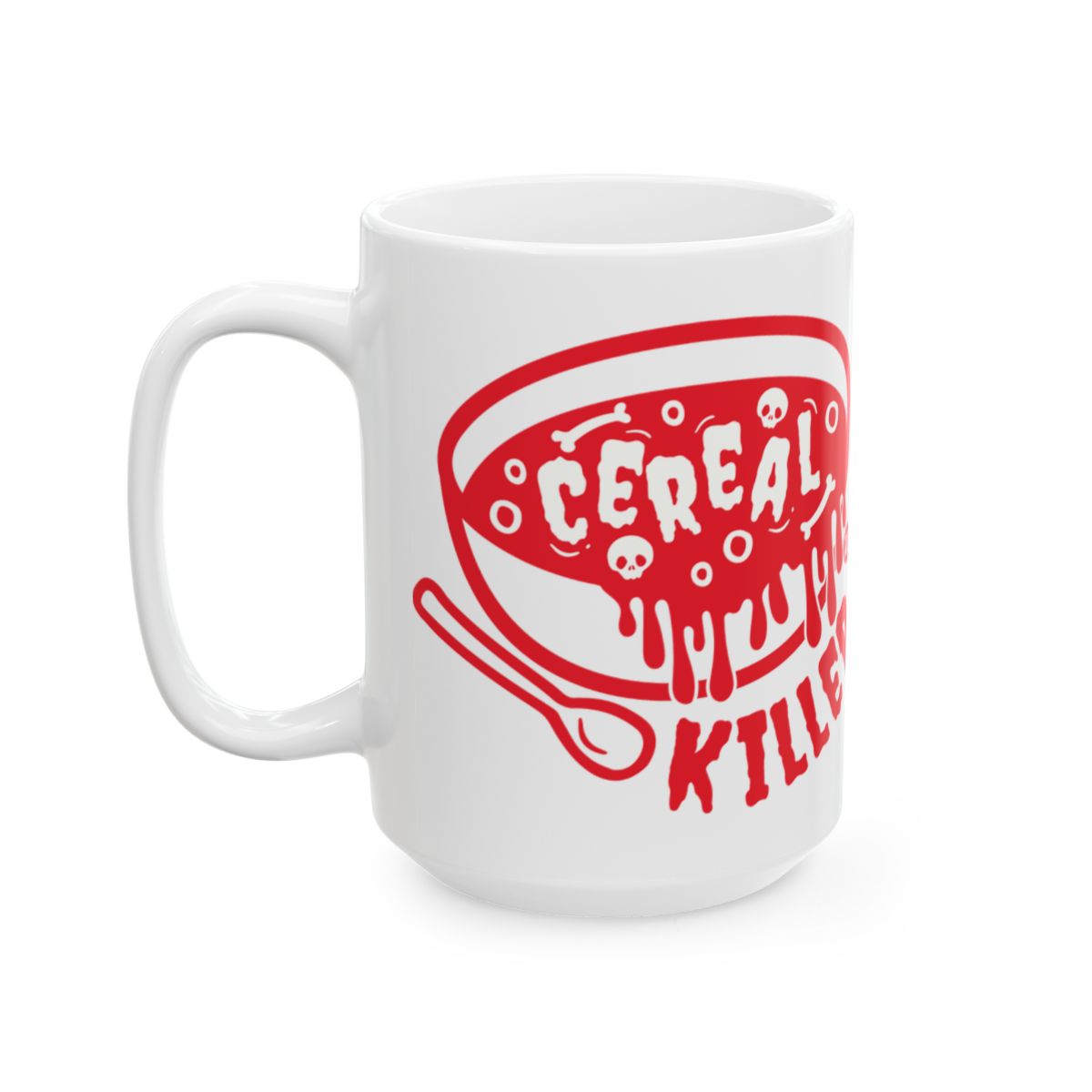 Funny Cereal Killer Mug with Bold Red Graphic Print