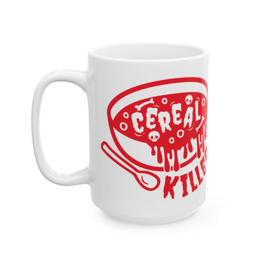 Funny Cereal Killer Mug with Bold Red Graphic Print