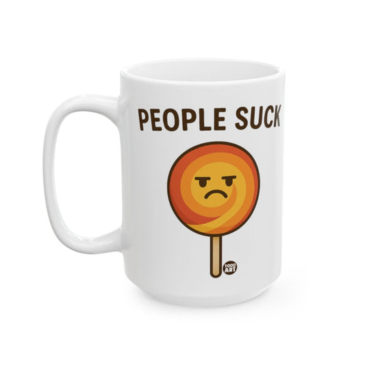 People Suck Funny Coffee Mug with Angry Lollipop Design