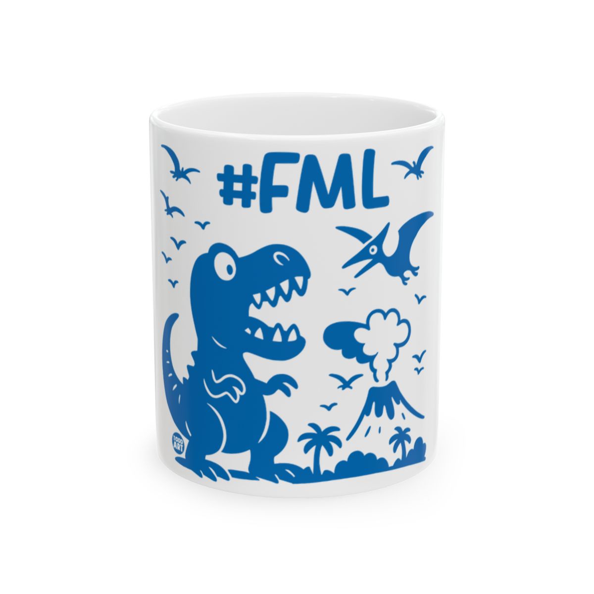 Funny Dinosaur Volcano Scene Hashtag FML Mug